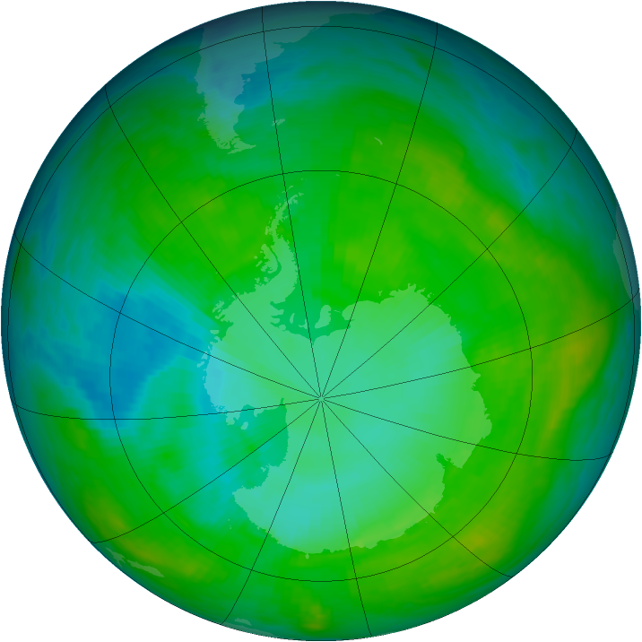 Antarctic ozone map for 22 January 1983
